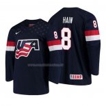 Maglia Hockey USA Gavin Hain 2018 Iihf World Championship Giocatore Blu