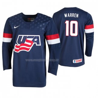 Maglia Hockey USA Marshall Warren 2019 Iihf World U18 Championship Blu