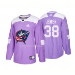 Maglia Hockey Columbus Blue Jackets Boone Jenner Autentico 2018 Fights Cancer Viola