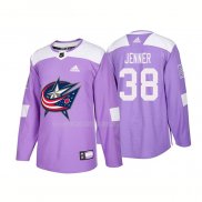 Maglia Hockey Columbus Blue Jackets Boone Jenner Autentico 2018 Fights Cancer Viola