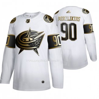 Maglia Hockey Golden Edition Columbus Blue Jackets Elvis Merzlikins Autentico Bianco