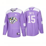 Maglia Hockey Nashville Predators Craig Smith Autentico 2018 Fights Cancer Viola