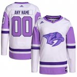 Maglia Hockey Nashville Predators Personalizzate Fights Cancer Autentico Bianco Viola
