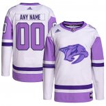 Maglia Hockey Nashville Predators Personalizzate Fights Cancer Autentico Bianco Viola