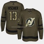 Maglia Hockey New Jersey Devils Nico Hischier 2018 Salute To Service Verde Militare