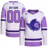 Maglia Hockey Ottawa Senators Personalizzate Fights Cancer Autentico Bianco Viola