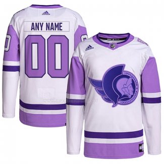 Maglia Hockey Ottawa Senators Personalizzate Fights Cancer Autentico Bianco Viola