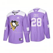 Maglia Hockey Pittsburgh Penguins Ian Cole Autentico 2018 Fights Cancer Viola