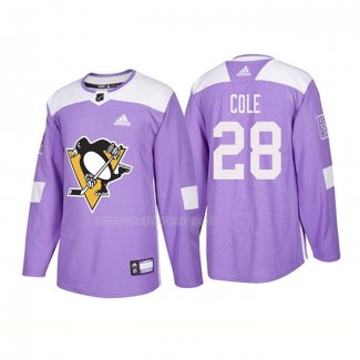 Maglia Hockey Pittsburgh Penguins Ian Cole Autentico 2018 Fights Cancer Viola