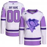 Maglia Hockey Pittsburgh Penguins Personalizzate Fights Cancer Autentico Bianco Viola