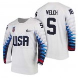 Maglia Hockey USA Noah Welch 2018 Olympic Bianco