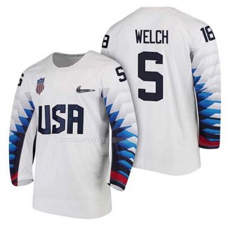 Maglia Hockey USA Noah Welch 2018 Olympic Bianco