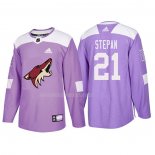 Maglia Hockey Arizona Coyotes Derek Stepan 2018 Fights Cancer Viola
