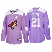 Maglia Hockey Arizona Coyotes Derek Stepan 2018 Fights Cancer Viola