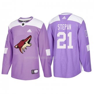 Maglia Hockey Arizona Coyotes Derek Stepan 2018 Fights Cancer Viola