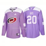 Maglia Hockey Carolina Hurricanes Sebastian Aho Autentico 2018 Fights Cancer Viola