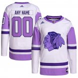 Maglia Hockey Chicago Blackhawks Personalizzate Fights Cancer Autentico Bianco Viola