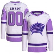 Maglia Hockey Columbus Blue Jackets Personalizzate Fights Cancer Autentico Bianco Viola