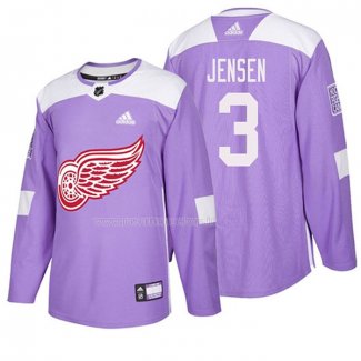Maglia Hockey Detroit Red Wings Nick Jensen 2018 Fights Cancer Viola