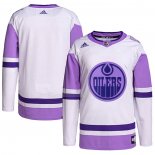 Maglia Hockey Edmonton Oilers Blank Practice Autentico 2018 Fights Cancer Bianco Viola