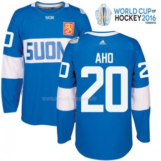 Maglia Hockey Finlandia Sebastian Aho Premier 2016 World Cup Blu