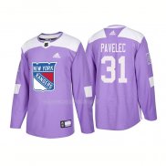 Maglia Hockey New York Rangers Ondrej Pavelec Autentico 2018 Fights Cancer Viola