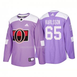 Maglia Hockey Ottawa Senators Erik Karlsson Autentico 2018 Fights Cancer Viola