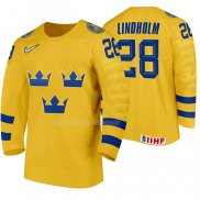 Maglia Hockey Suecia Elias Lindholm Home 2020 Iihf World Giallo