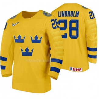 Maglia Hockey Suecia Elias Lindholm Home 2020 Iihf World Giallo