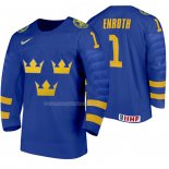 Maglia Hockey Suecia Jhonas Enroth Away 2020 Iihf World Junior Championships Blu