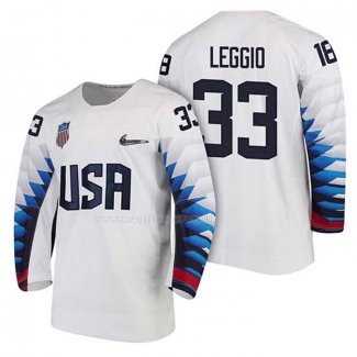 Maglia Hockey USA David Leggio 2018 Olympic Bianco