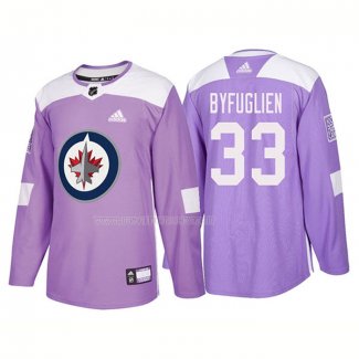 Maglia Hockey Winnipeg Jets Dustin Byfuglien Autentico 2018 Fights Cancer Viola