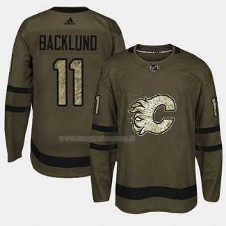Maglia Hockey Calgary Flames Mikael Backlund 2018 Salute To Service Verde Militare