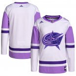 Maglia Hockey Columbus Blue Jackets Fights Cancer Autentico Blank Practice Bianco Viola