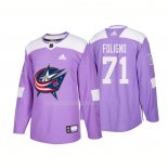 Maglia Hockey Columbus Blue Jackets Nick Foligno Autentico 2018 Fights Cancer Viola