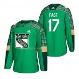 Maglia Hockey New York Rangers Jesper Fast 2018 Dia de San Patricio Verde