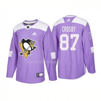 Maglia Hockey Pittsburgh Penguins Sidney Crosby Autentico 2018 Fights Cancer Viola
