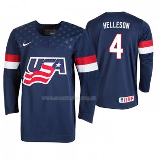 Maglia Hockey USA Drew Helleson 2019 Iihf World U18 Championship Blu