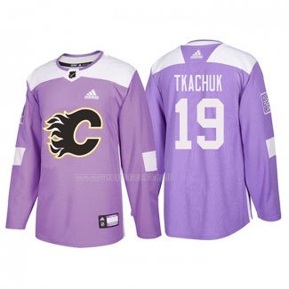 Maglia Hockey Calgary Flames Matthew Tkachuk 2018 Fights Cancer Viola