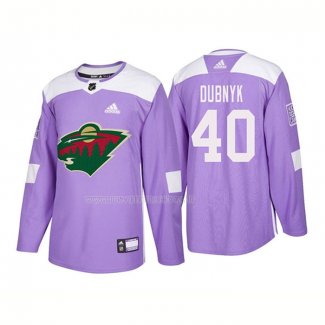 Maglia Hockey Minnesota Wild Devan Dubnyk Autentico 2018 Fights Cancer Viola