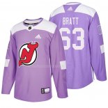 Maglia Hockey New Jersey Devils Jesper Bratt 2018 Fights Cancer Viola