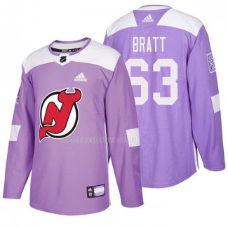 Maglia Hockey New Jersey Devils Jesper Bratt 2018 Fights Cancer Viola