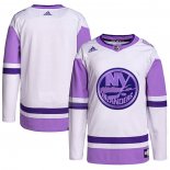 Maglia Hockey New York Islanders Blank Practice Autentico 2018 Fights Cancer Bianco Viola