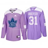 Maglia Hockey Toronto Maple Leafs Frederik Andersen 2018 Fights Cancer Viola