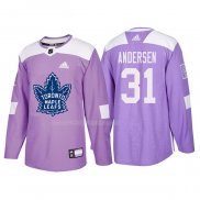 Maglia Hockey Toronto Maple Leafs Frederik Andersen 2018 Fights Cancer Viola