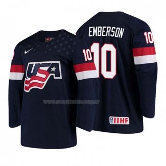 Maglia Hockey USA Ty Emberson 2018 Iihf World Championship Giocatore Blu